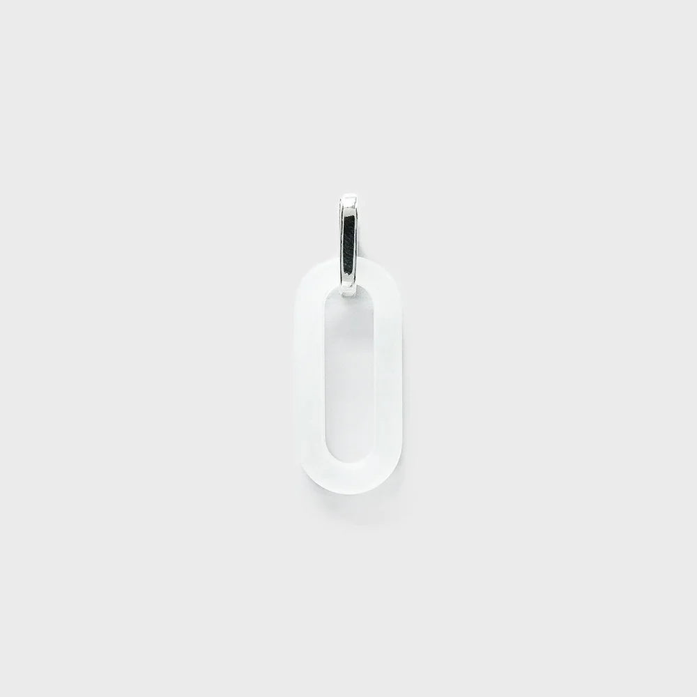 White pendant on silver hardware