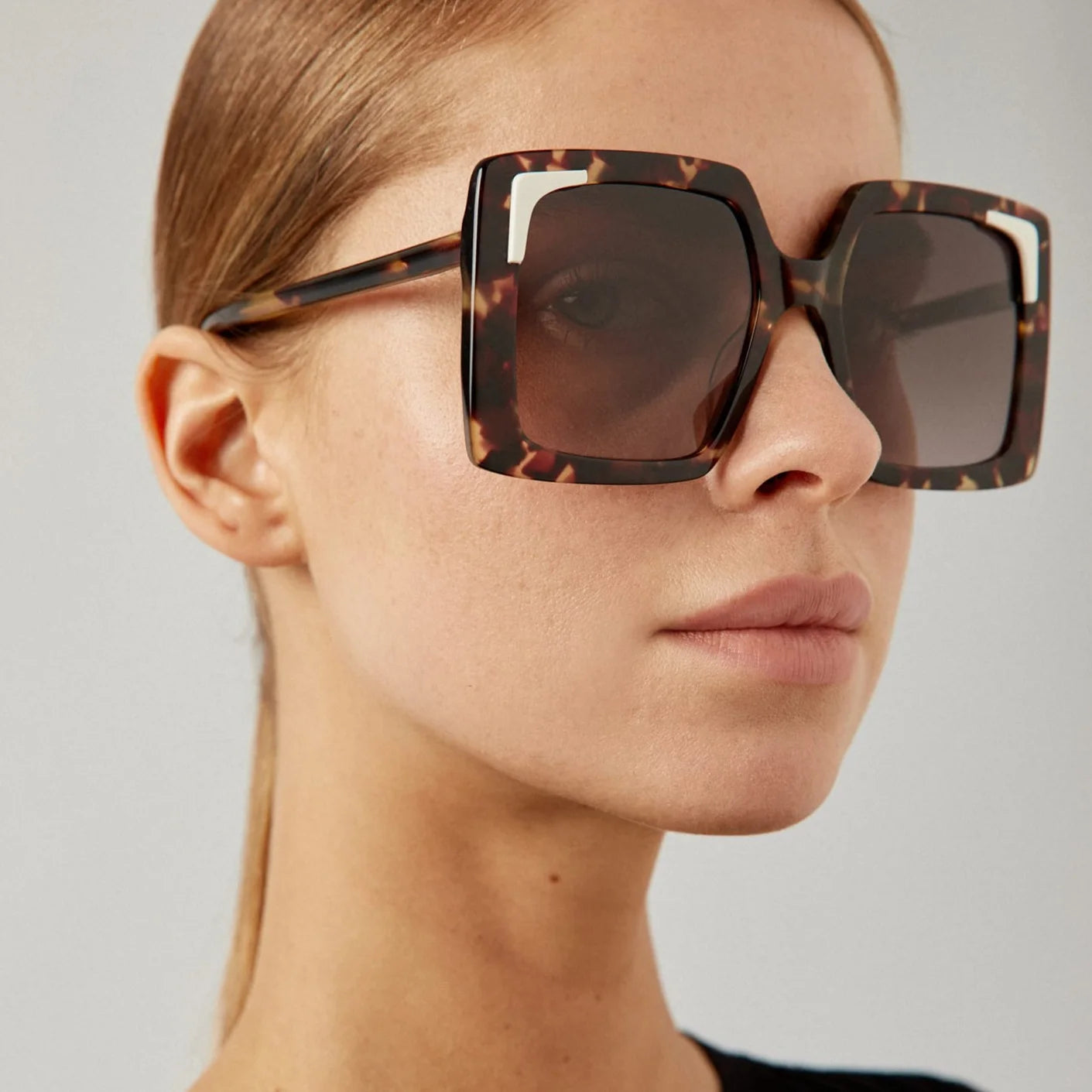 Kaleos Tortoise Creasey Oversized Sunglasses